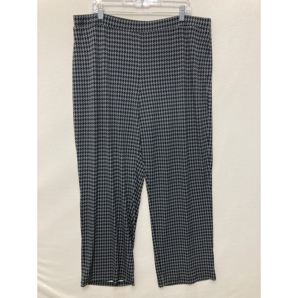 Susan Graver Liquid Knit Pants XL Grey Houndstooth Straight Leg Pull-on